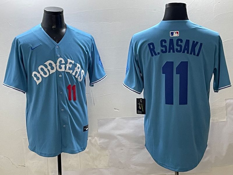 Men Los Angeles Dodgers #11 R.Sasaki Light Blue Joint Name 2025 Nike MLB Jersey style 18